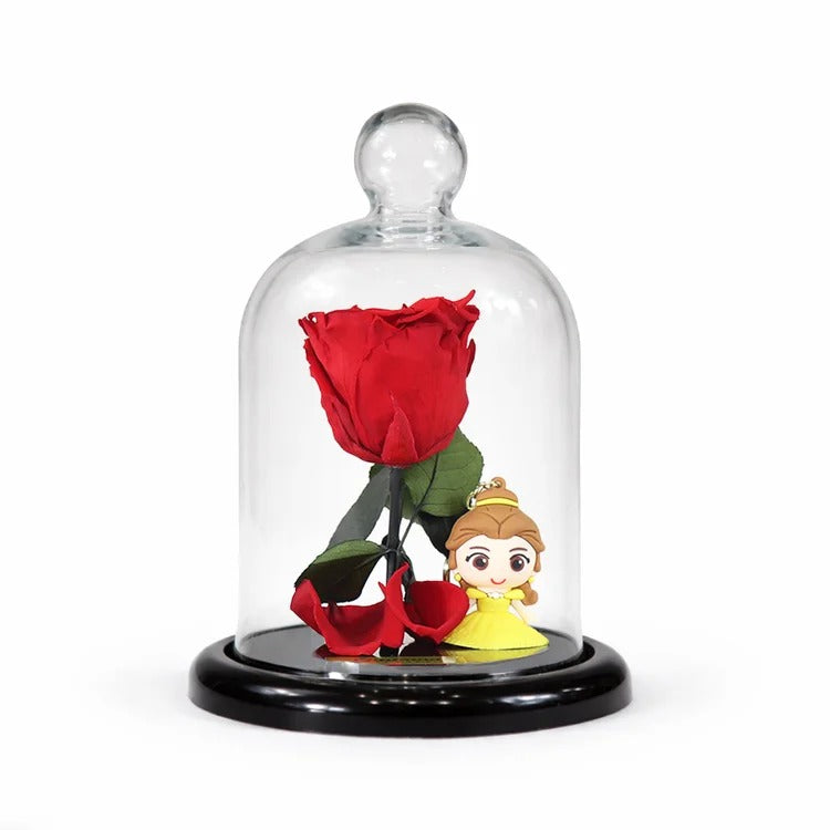 Mini Rosa Encantada Vermelha e Chaveiro Princesa Bela