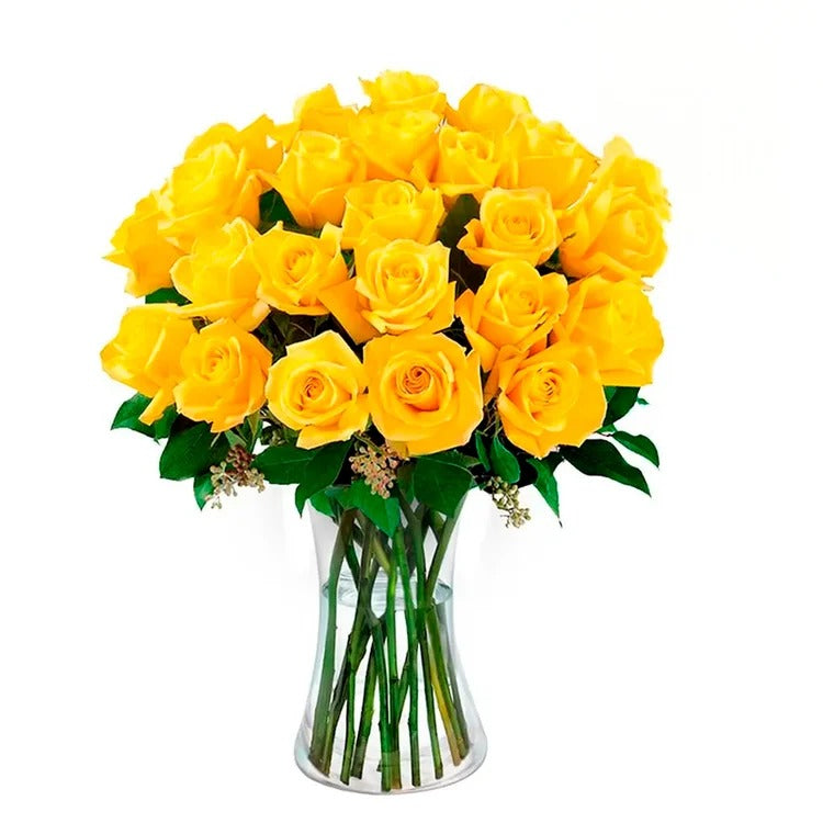 Luxuosas 24 Rosas Amarelas no Vaso