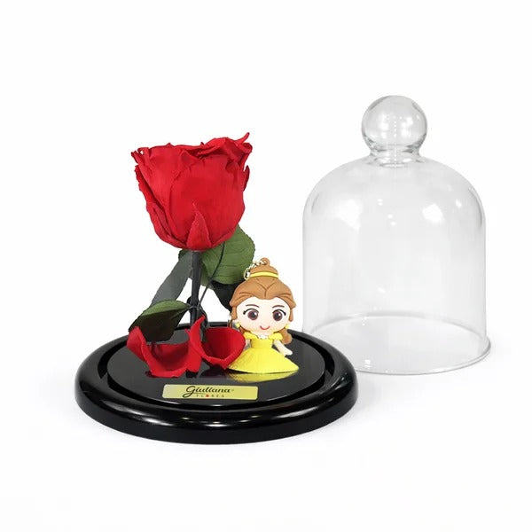 Mini Rosa Encantada Vermelha e Chaveiro Princesa Bela