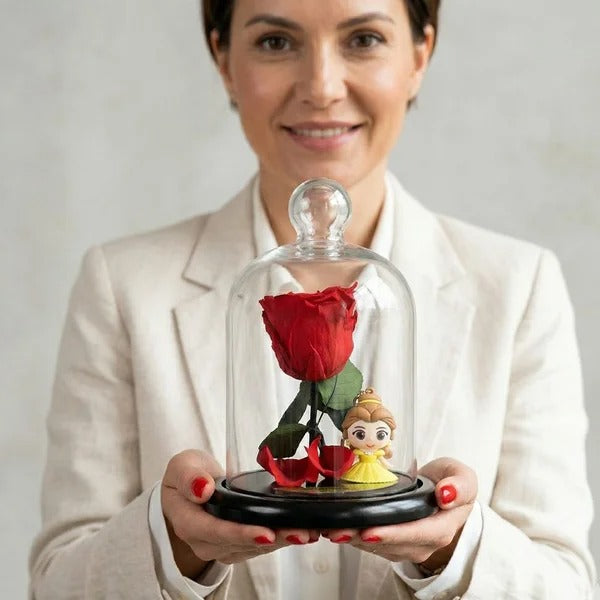 Mini Rosa Encantada Vermelha e Chaveiro Princesa Bela