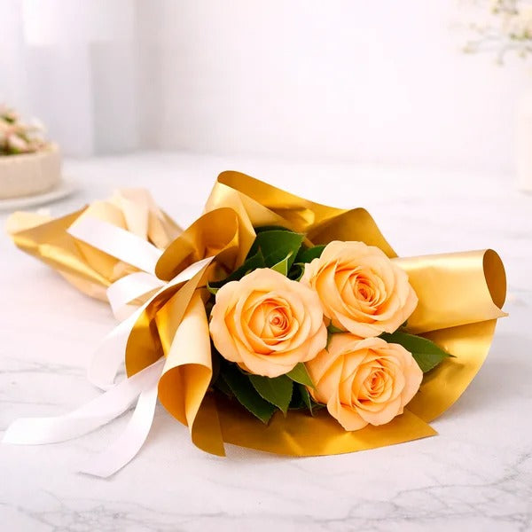 Buquê Trio de Rosas Champanhe