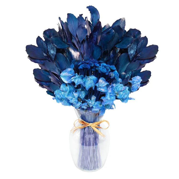Vaso com Amistosas Flores Secas Azuis