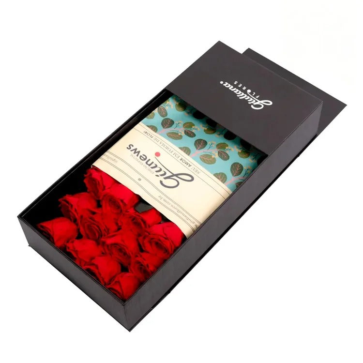 Caixa Surpresa com Rosas Encantadas Vermelhas Glam