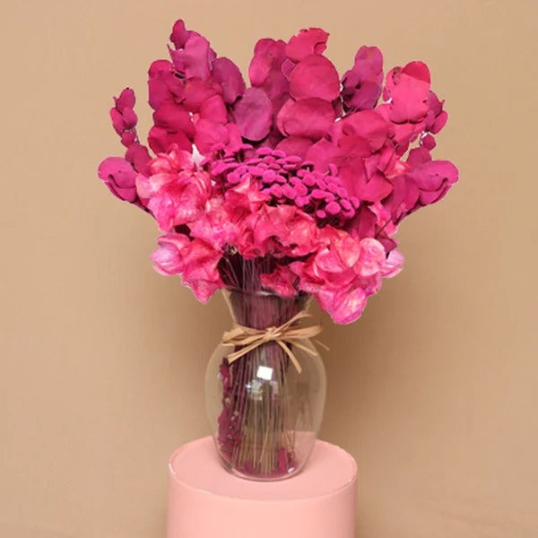 Vaso com Amistosas Flores Secas Pink