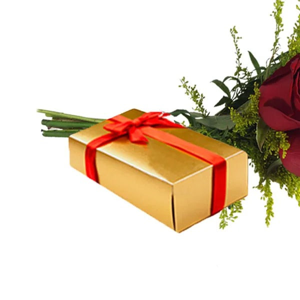 Buquê de 2 Rosas Vermelhas com Caixa de Bombom