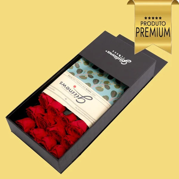 Caixa Surpresa com Rosas Encantadas Vermelhas Glam