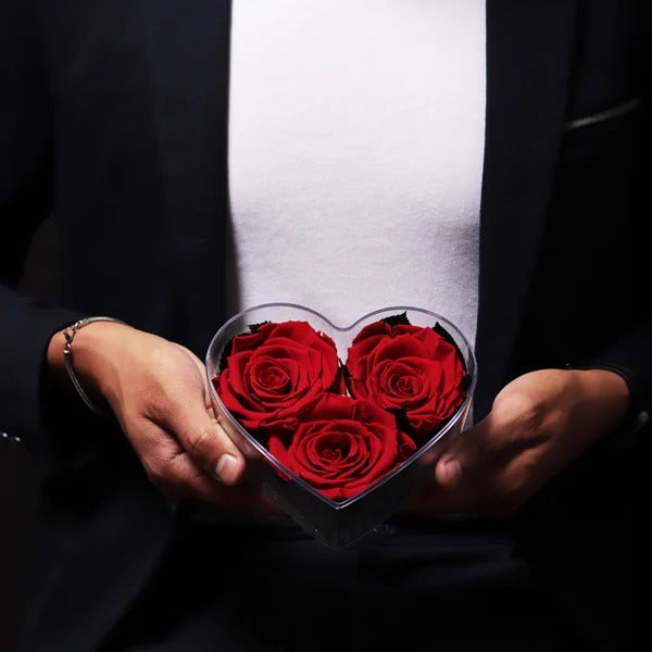 Box Crystal Coração com Rosas Encantadas Vermelhas