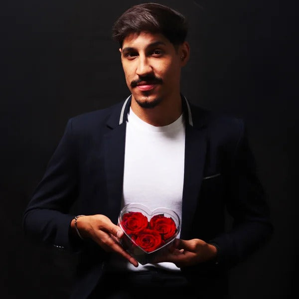 Box Crystal Coração com Rosas Encantadas Vermelhas