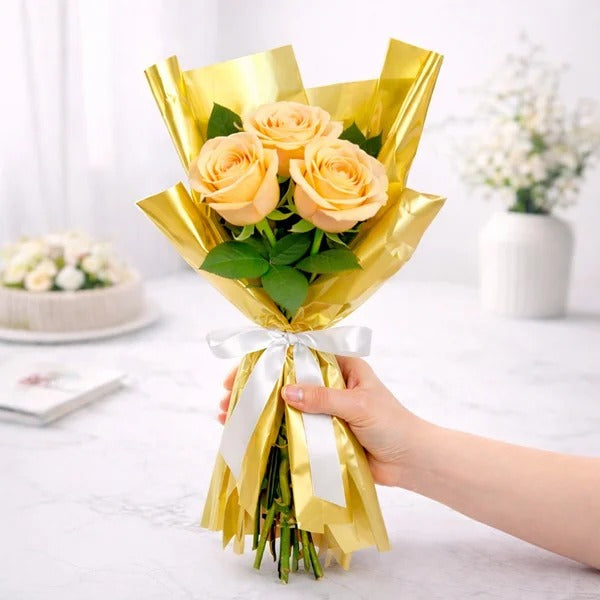 Buquê Trio de Rosas Champanhe