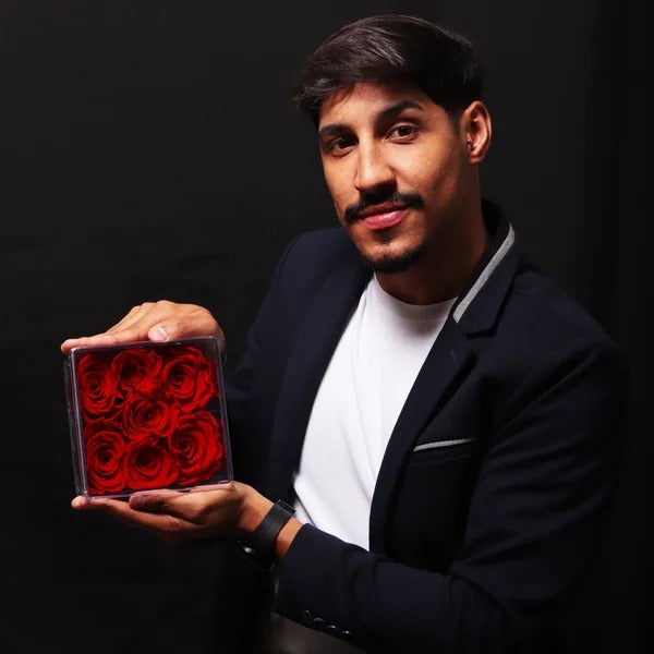 Box Crystal com Rosas Encantadas Vermelhas