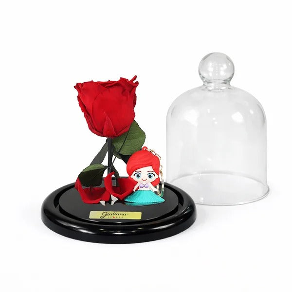 Mini Rosa Encantada Vermelha e Chaveiro Princesa Ariel